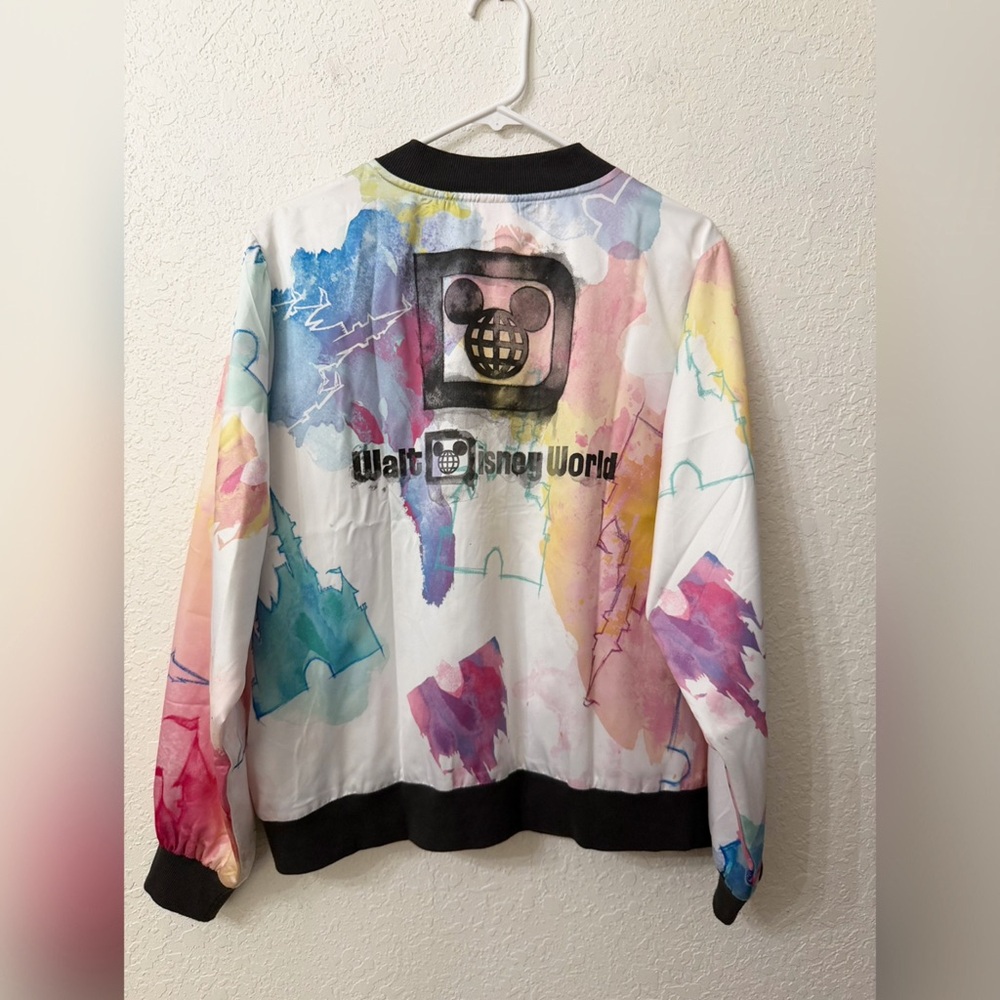Disneyland Cinderella Castle Watercolor Tie Dye Satin Long Sleeve Jacket - XL